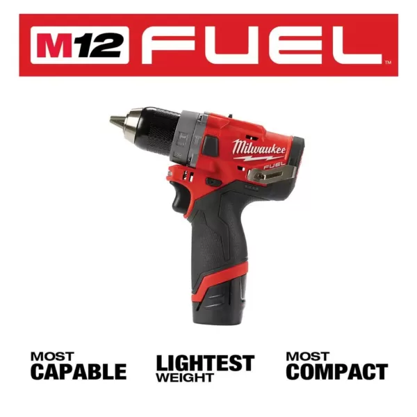 Milwaukee M12 FUEL 12-Volt Lithium-Ion Brushless Cordless 1/2 in. Hammer Drill Kit with 4.0 Ah and 2.0 Ah Battery and Hard Case