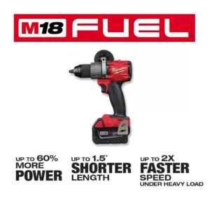 Milwaukee M18 Fuel 18-Volt Lithium-Ion Brushless Cordless 1/2 in. Hammer Drill Driver Kit with Two 5.0 Ah Batteries and Hard Case