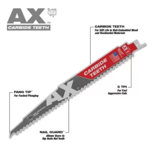 Milwaukee Hole Dozer General Purpose Bi-Metal Hole Saw Set (9-Piece) w/9 in. 5 TPI AX Carbide Teeth Reciprocating Saw Blade