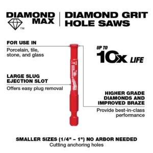 Milwaukee 3/16 in. Diamond Plus Hole Saw W/ Arbor