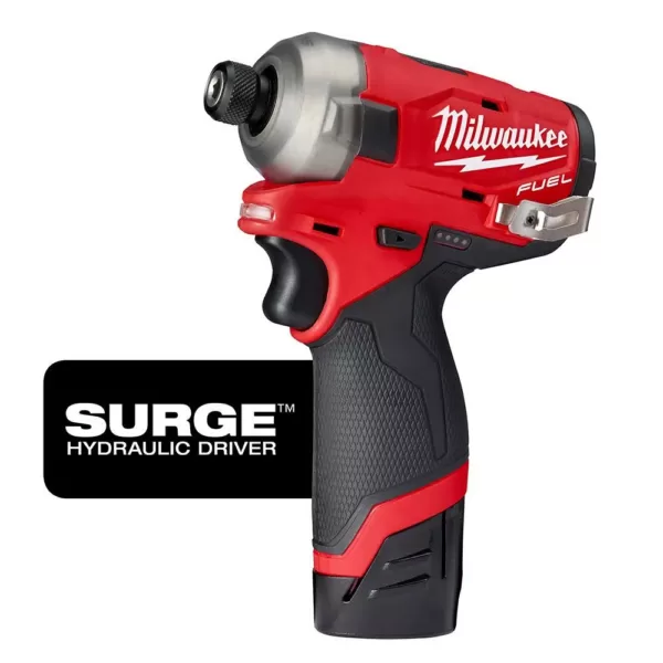 Milwaukee M12 FUEL SURGE 12-Volt Lithium-Ion Brushless Cordless 1/4 in. Hex Impact Driver Compact Kit with M12 Right Angle Drill