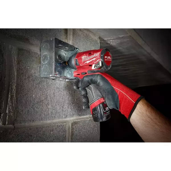 Milwaukee M12 FUEL 12-Volt Lithium-Ion Brushless Cordless 1/4 in. Hex Impact Driver Kit with Free M12 LED Flood Light