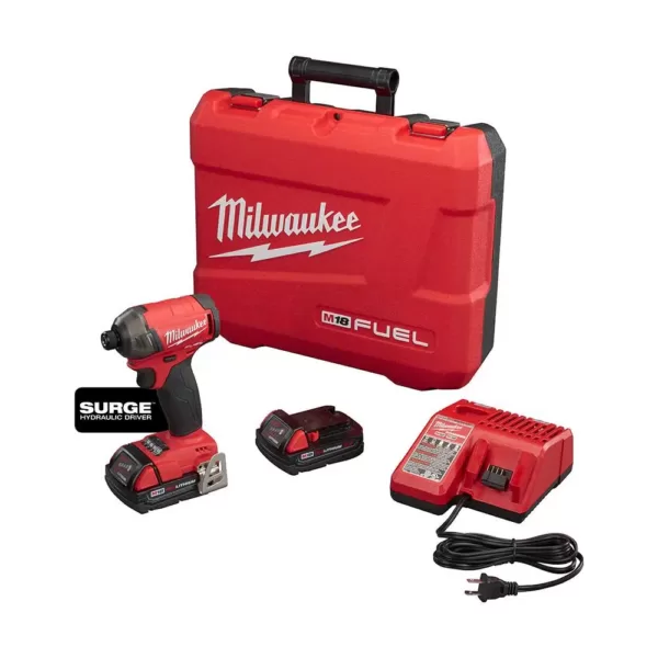 Milwaukee M18 FUEL SURGE 18-Volt Lithium-Ion Brushless Cordless 1/4 in. Hex Impact Driver Compact Kit w/(2) 2.0Ah Batteries, Case