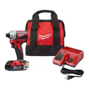 Milwaukee M18 18-Volt Lithium-Ion Compact Brushless Cordless 1/4 in. Impact Driver Kit W/ (1) 2.0 Ah Battery, Charger & Tool Bag