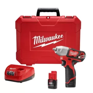 Milwaukee M12 12-Volt Lithium-Ion Cordless 3/8 in. Impact Wrench Kit W/ (2) 1.5Ah Batteries, Charger & Hard Case