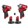 Milwaukee M12 FUEL 12-Volt Lithium-Ion Brushless Cordless Stubby 1/4 in. and 1/2 in. Impact Wrenches with two 3.0 Ah Batteries