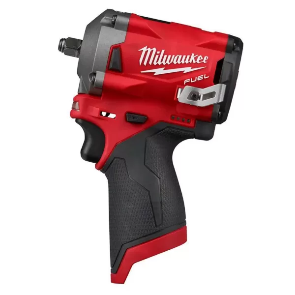 Milwaukee M12 FUEL 12-Volt Lithium-Ion Brushless Cordless Stubby 3/8 in. Impact Wrench and Impact Driver W/two 3.0 Ah Batteries