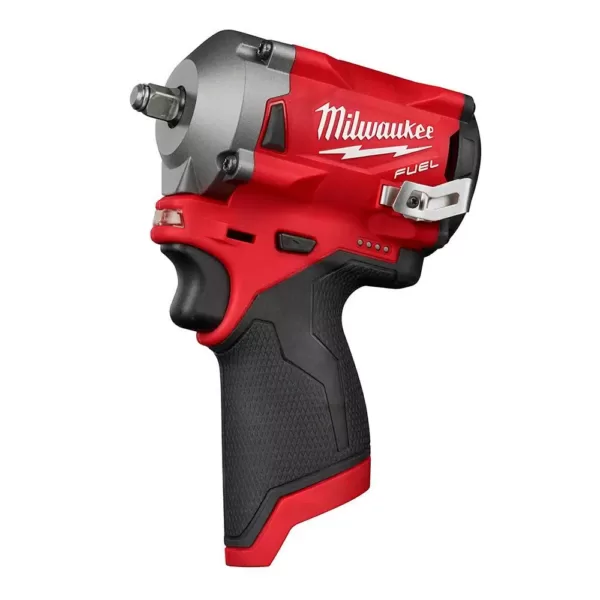 Milwaukee M12 FUEL 12-Volt Lithium-Ion Brushless Cordless Stubby 3/8 in. and 1/2 in. Impact Wrenches with two 3.0 Ah Batteries