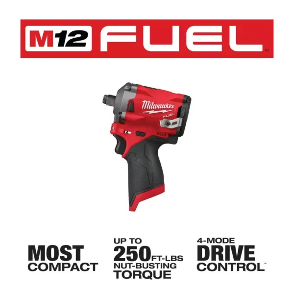 Milwaukee M12 FUEL 12-Volt Lithium-Ion Brushless Cordless Stubby 1/2 in. Impact Wrench (Tool-Only)