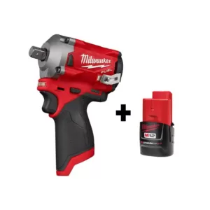 Milwaukee M12 FUEL 12-Volt Lithium-Ion Brushless Cordless Stubby 1/2 in. Impact Wrench with Pin Detent with M12 2.0Ah Battery