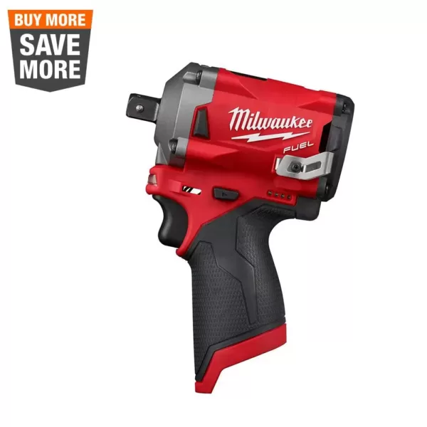 Milwaukee M12 FUEL 12-Volt Lithium-Ion Brushless Cordless Stubby 1/2 in. Impact Wrench with Pin Detent (Tool-Only)