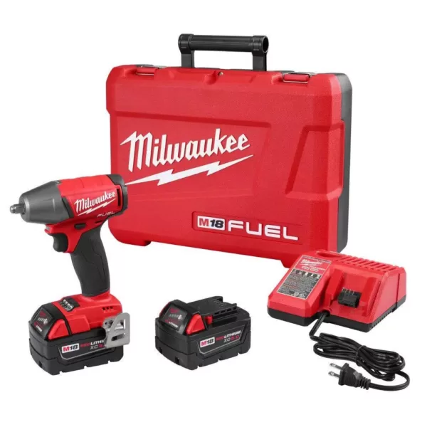 Milwaukee M18 FUEL 18-Volt Lithium-Ion Brushless Cordless 3/8 in. Impact Wrench with Friction Ring Kit with Two 5 Ah Batteries