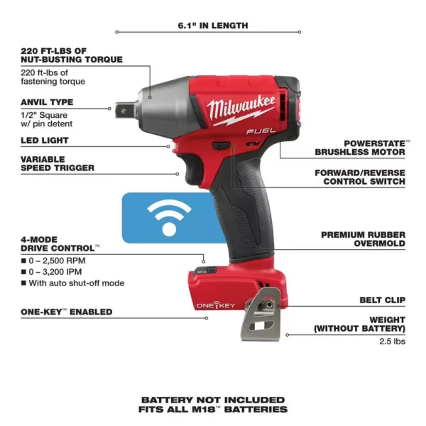 Milwaukee M18 FUEL ONE-KEY 18-Volt Lithium-Ion Brushless Cordless 1/2 in. Impact Wrench w/ Pin Detent (Tool-Only)