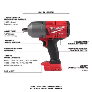 Milwaukee M18 FUEL 18-Volt 1/2 in. Lithium-Ion Brushless Cordless Impact Wrench w/ Friction Ring & Grinder w/ Two 6.0Ah Batteries