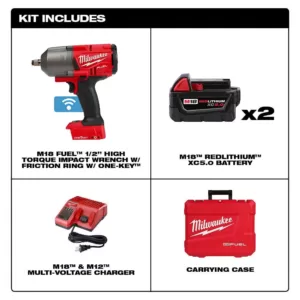 Milwaukee M18 FUEL ONE-KEY 18-Volt Lithium-Ion Brushless Cordless 1/2 in. Impact Wrench w/ Friction Ring Kit w/(2) 5.0Ah Batteries