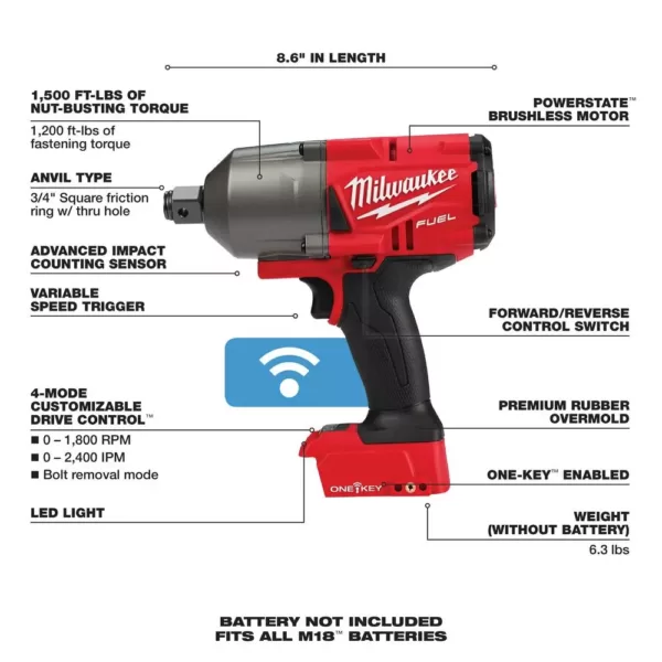 Milwaukee M18 FUEL ONE-KEY 18-Volt Lithium-Ion Brushless Cordless 3/4 in. Impact Wrench w/ Friction Ring & M18 5.0 Ah Battery