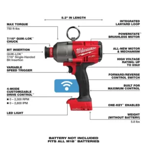 Milwaukee M18 FUEL ONE-KEY 18-Volt Lithium-Ion Brushless Cordless 7/16 in. Hex High Torque Impact Wrench (Tool-Only)