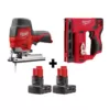 Milwaukee M12 12-Volt Lithium-Ion Cordless Jig Saw and Crown Stapler with two 3.0 Ah Batteries