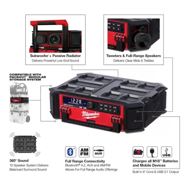 Milwaukee M18 Lithium-Ion Cordless PACKOUT Radio/Speaker with Built-In Charger and PACKOUT Dolly Multi-Purpose Utility Cart