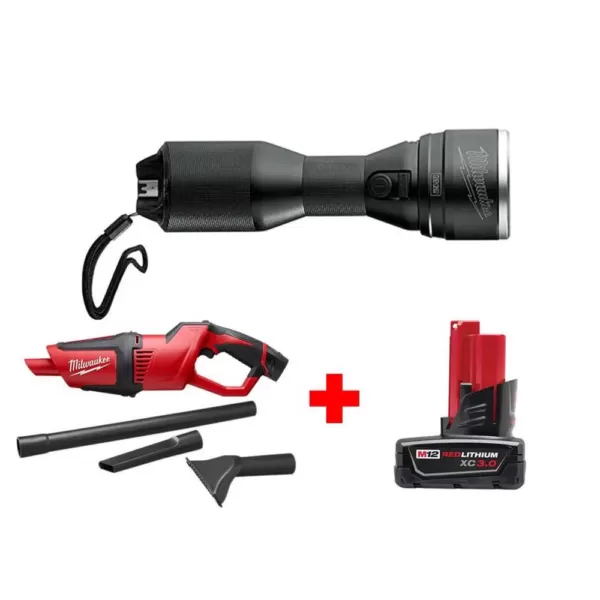 Milwaukee M12 12-Volt Lithium-Ion Cordless LED High Performance Flashlight with M12 Compact Vacuum and 3.0 Ah Battery