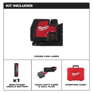 Milwaukee 100 ft. REDLITHIUM Lithium-Ion USB Green Rechargeable Cross Line Laser Level with Charger