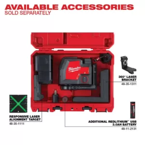 Milwaukee Green 100 ft. Cross Line and Plumb Points Rechargeable Laser Level with REDLITHIUM Lithium-Ion USB Battery and Charger