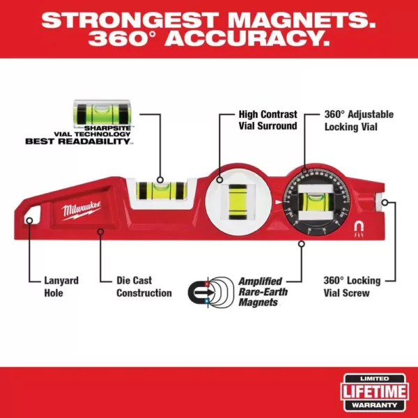 Milwaukee 10 in. 360° Locking Die Cast Torpedo Level