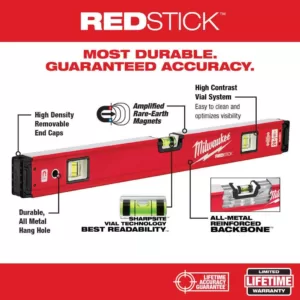 Milwaukee 10 in. /24 in. /48 in. /78 in. REDSTICK Magnetic Box and Torpedo Level Set