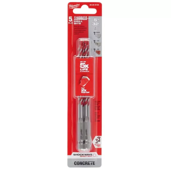 Milwaukee 5/32 in. SHOCKWAVE Carbide Hammer Drill Bits (5-Pack)