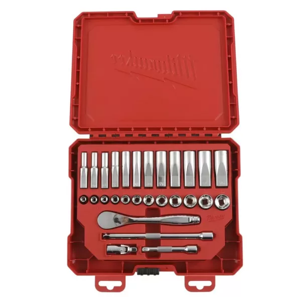 Milwaukee 1/4 in. and 3/8 in. Drive SAE Ratchet and Socket Mechanics Tool Set (54-Piece)