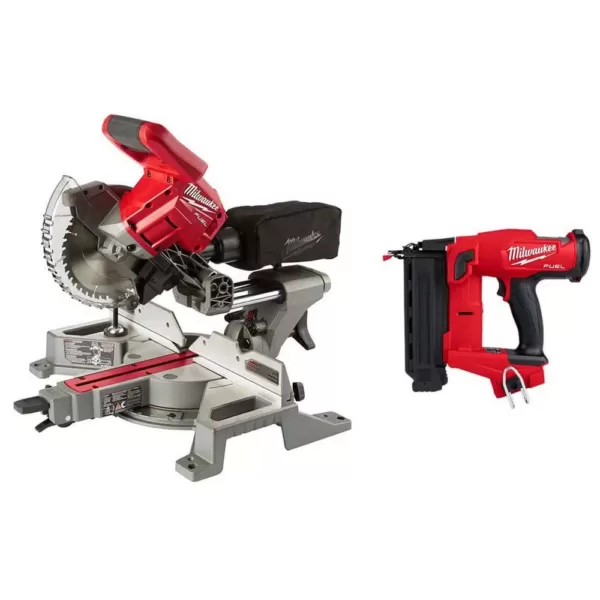 Milwaukee M18 FUEL 18-Volt Lithium-Ion Brushless 7-1/4 in. Cordless Dual Bevel Sliding Compound Miter Saw w/18-Gauge Brad Nailer