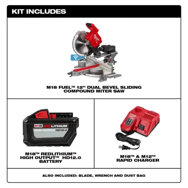 Milwaukee M18 FUEL 18-Volt Lithium-Ion Brushless Cordless 12 in. Dual Bevel Sliding Compound Miter Saw Kit with Stand and Battery