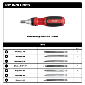 Milwaukee 9-in-1 Square Drive Ratcheting Multi-Bit Screwdriver