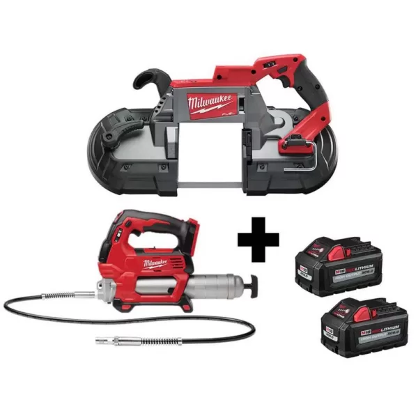 Milwaukee M18 FUEL 18-Volt Lithium-Ion Brushless Cordless Deep Cut Band Saw and Grease Gun 2-Speed with Two 6.0 Ah Batteries