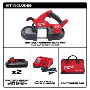 Milwaukee M18 FUEL 18-Volt Lithium-Ion Brushless Cordless Compact Bandsaw Kit with Two 3.0 Ah High Output Batteries