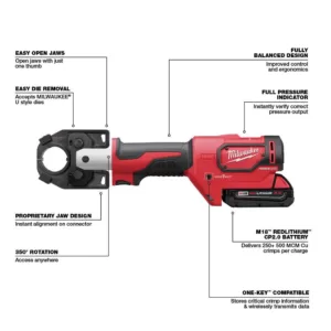 Milwaukee M18 18-Volt Lithium-Ion Cordless FORCE LOGIC 600 MCM Crimper Kit W/(2) 2.0Ah Batteries, Charger, Hard Case