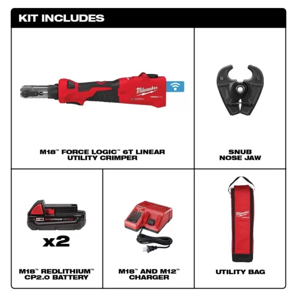 Milwaukee M18 18-Volt Lithium-Ion Cordless FORCE LOGIC 6-Ton Utility Crimping Kit with D3 Snub Nose Jaw