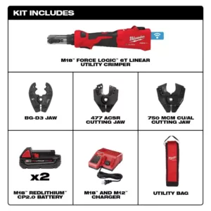 Milwaukee M18 18-Volt Lithium-Ion Cordless FORCE LOGIC 6-Ton Utility Crimping Kit with BG-D3 Jaw