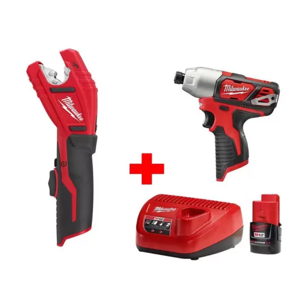 Milwaukee M12 12-Volt Lithium-Ion Cordless 1/4 in. Hex Impact and Copper Tubing Cutter Combo Kit W/ (1) 2.0Ah Battery and Charger