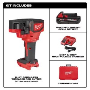 Milwaukee M18 18-Volt Lithium-Ion Cordless Brushless Threaded Rod Cutter Kit with 2.0 Ah Battery, Charger and Case