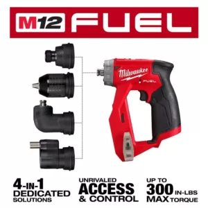 Milwaukee M12 FUEL 12-Volt Lithium-Ion Brushless Cordless 4-in-1 Installation 3/8 in. Drill Driver with 4 Tool Head (Tool-Only)