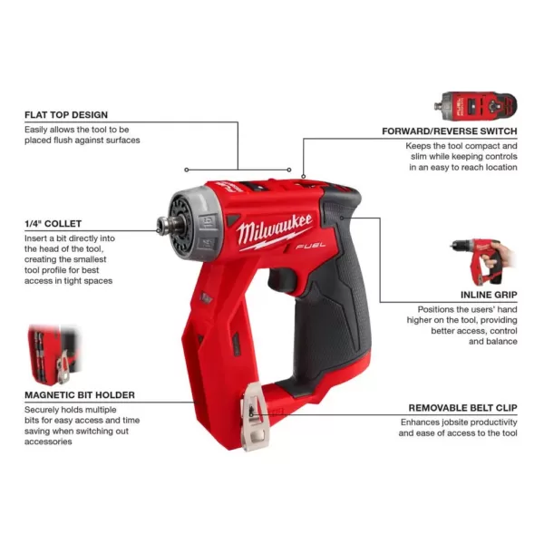 Milwaukee M12 FUEL 12-Volt Lithium-Ion Brushless Cordless 4-in-1 Installation 3/8 in. Drill Driver with 4 Tool Head (Tool-Only)