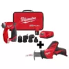 Milwaukee M12 FUEL 12-Volt Lithium-Ion Brushless Cordless 4-in-1 Installation 3/8 in. Drill Driver Kit with M12 Hackzall