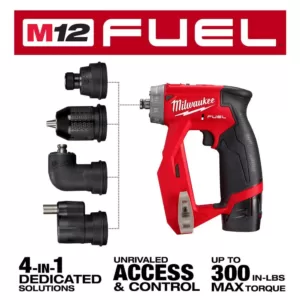 Milwaukee M12 FUEL 12-Volt Lithium-Ion Brushless Cordless 4-in-1 Installation 3/8 in. Drill Driver Kit W/ M12 3/8 in. Ratchet