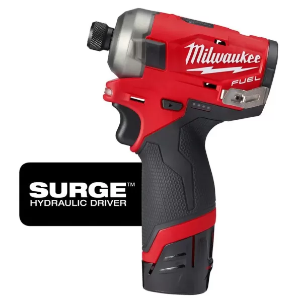 Milwaukee M12 FUEL 12-Volt Lithium-Ion Brushless Cordless 4-in-1 Installation 3/8in. Drill Driver & SURGE Impact Driver Combo Kit