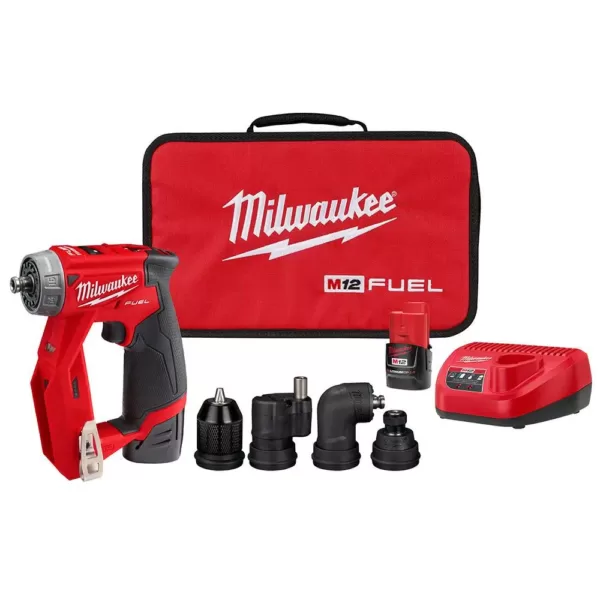 Milwaukee M12 FUEL 12-Volt Lithium-Ion Brushless Cordless 4-in-1 Installation 3/8 in. Drill Driver Kit with 4-Tool Heads