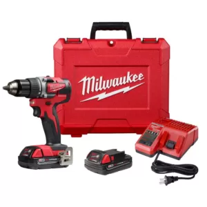 Milwaukee M18 18-Volt Lithium-Ion Brushless Cordless 1/2 in. Compact Drill/Driver Kit with (2) 2.0 Ah Batteries, Charger and Case