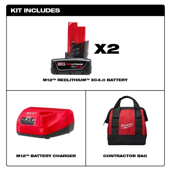 Milwaukee M12 12-Volt Lithium-Ion Starter Kit with Two 4.0 Ah Battery Packs and Charger