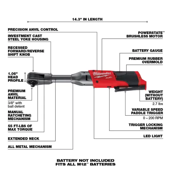 Milwaukee M12 FUEL 12-Volt Lithium-Ion Brushless Cordless 3/8 in. Ratchet and Extended Reach Ratchet Combo Kit (Tool-Only)