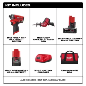 Milwaukee M12 FUEL 12-Volt Lithium-Ion Brushless Cordless Hackzall and Impact Driver Combo Kit (2-Tool) with 2-Batteries and Bag